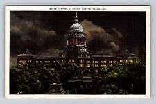 Austin TX- Texas, State Capitol At Night, Antique, Vintage Souvenir Postcard picture