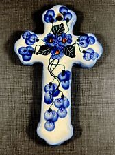 Polish Pottery Cross Cobalt Blue  Boleslawiec Poland Signed Floral Wall Hanging  picture