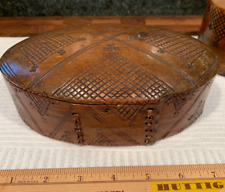 Oval bent wood hand carved box early mid 19th century (Norwegian?) picture