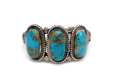 V. Blackgoat 65.5g 925 Sterling Silver & Turquoise Navajo Cuff Bracelet 3-Stone picture
