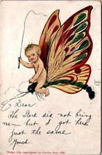 Fantasy Postcard Giant Flying Butterfly Baby On Wings DWIG JA2 picture