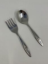 Vintage Stainless Child Baby Toddler Spoon And Fork Set With Rose Pattern picture