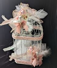 Victorian Shabby Chic White Wire Bird Cage Inside Of A Bird Cage,Pink/White,15