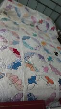 Antique Quilt BUTTERFLY Applique, Multi-Color, Cream Background, 92