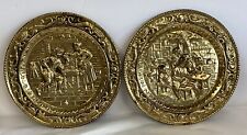 Two Vintage Brass Decorative 9” Hanging Wall Plates. Pub scenes Made In England picture