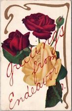 Vintage 1909 ENDEAVOR, Pennsylvania Greetings Postcard Red & Yellow Roses picture