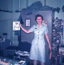 1969 Nurse Smiling Holding Pic Vietnam War US Navy Medical Ship 126 Color Slide picture
