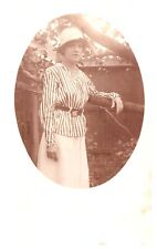 GIRL LEANING ON TREE BRANCH.VTG REAL PHOTO POSTCARD RPPC*A32 picture