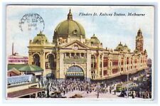 1948 Postcard Flinders St Railway Station Melbourne Australia People Trolley picture