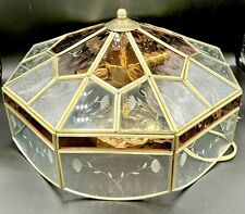 Vintage Brass Ceiling Light Fixture W/ Tiffany Style Amethyst Shaded Glass Shade picture