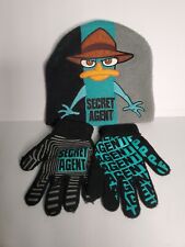 Phineas & Ferb Knit Hat and Gloves Set Secret Agent Disney Kids Hat & Gloves NWT picture