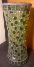 Vintage Green Mosaic Stained Glass Vase ~ 11