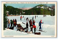 c1940's Skating Rink Skaters Dogs Winter at Lake Placid Club NY Postcard picture