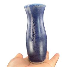 Primitive Style Pottery Vase Hand Made Stoneware Dark Blue Glaze Marked By Maker picture