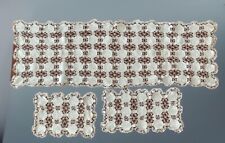 Vintage Linen Hand Crocheted Lace Table Runner Dresser Scarf Set Of 3 picture