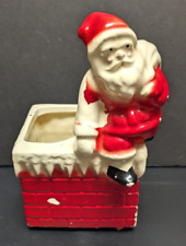 RARE Vintage 1950's Christmas Santa Climbing Out of the Chimney Planter picture