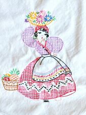 Small 37in Square White Colorful Hand Embroidered Cotton Mexican Tablecloth picture