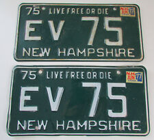 Pair Vintage 1975 New Hampshire EV 75 Live Free Or Die Green License Plates picture