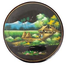 Vintage Japanese Landscape Lacquerware Hand Painted Wood Decorative Plate 10