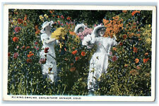 c1920's Three Women Picking Dahlias Dahlia Farm Denver Colorado CO Postcard picture