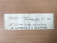1929 part invoice / letterhead Fred & S E Clayton Nab Quarry Pott Shrigley picture