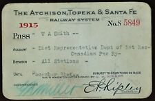 1915 Atchison Topeka & Santa Fe Railroad Railway Pass Ticket picture
