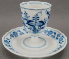 Meissen Porcelain Blue Onion Egg Cup With Attached Under Plate Circa 1888-1924 picture