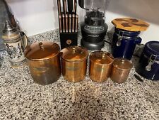 Vintage  Copper Plated 4pc Nesting Canister Set Flour-Sugar-Cofee-Tea picture