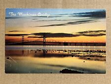 Postcard Michigan Mackinac Bridge Across Straits of Mackinac Sunset Vintage PC picture