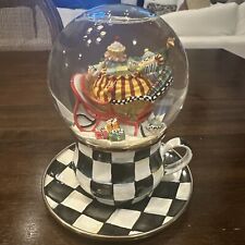 Mckenzie Childs Christmas Snow Globe Courtly Check “My Cup of Tea” New w/o Box picture