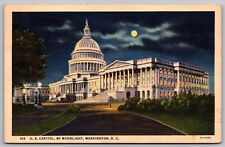 US Capitol By Moonlight Washington DC Linen 1939 Cancel WOB PM Postcard picture