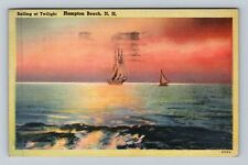 Hampton Beach NH-New Hampshire, Sailing At Twilight, c1940 Vintage Postcard picture