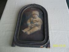 Antique Convex Bubble Glass Winter Baby Picture Frame 18 3/4 x12 1/4 Carved Wood picture