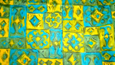 4 YDS VTG 50'S MOD BOHO TURQUOISE BLUE GOLD ABSTRACT COTTON FABRIC 38