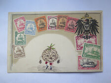 STAMP POSTCARD GERMAN EAST AFRICA STAMPS CARTOON FIGURE HAND DRAWING c1900s picture