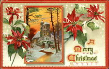 Christmas ~poinsettia country church sunrise Tuck~1910 BROKAW WI to Mildred John picture