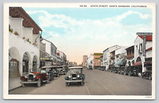 Postcard Santa Barbara, California, State Street Cars, Shops A327 picture