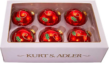 80MM Red with Holly Leaf Glass Ball, 6-Piece Boxed Ornament Set, picture
