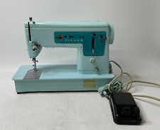 Vintage Singer Robins Egg Blue Sewing Machine Model 347 w/Case & Pedal picture