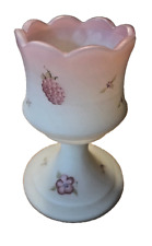 Vintage Fenton Opal Satin Berries And Blossoms Candle Holder Hand Painted Signed picture