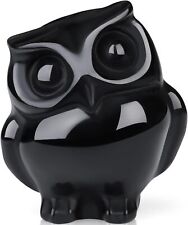 QINJIEJIE Black Obsidian Crystals Owl Figurines Natural Carved Stone Decor Polis picture