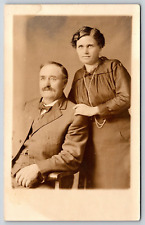 Postcard Photograph Studio Portrait Of Man and Woman Couple Vintage Sepia picture