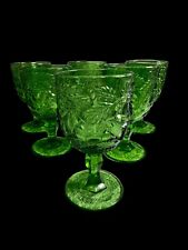 LOT Of SIX VINTAGE MADONNA INN GREEN FENTON WILD ROSE GLASS WATER GOBLETS picture