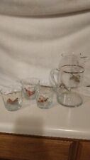 Ned Smith Cocktail Pitcher & 3 Lowball Whiskey Glasses Vintage  picture