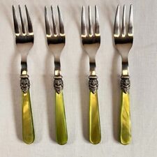 4 Eme Inox Cocktail Seafood Forks Italy 18/10 Napoleon Pearl Green Handle 6