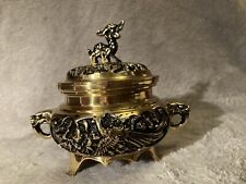New Brass Asian Censer 5x4x4 with Elephants, Birds, and Fruits picture