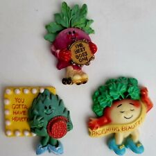 Vintage 1981 Lot Of 3 Hallmark Fridge Magnets Anthropomorphic Vegetables L👀K picture