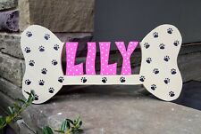 Custom WOODEN DOG BONE HOUSE NUMBER or DOG NAME Address Sign Painted Carved Wood picture