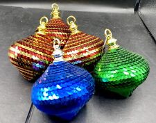 Vintage Lot of 5 Sequin Sequenced Dazzling  Hand Made Christmas Ornaments 3.5
