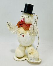 Vintage Putz Christmas White Frosty Snowman Cardboard Paper Mache Mica Japan picture